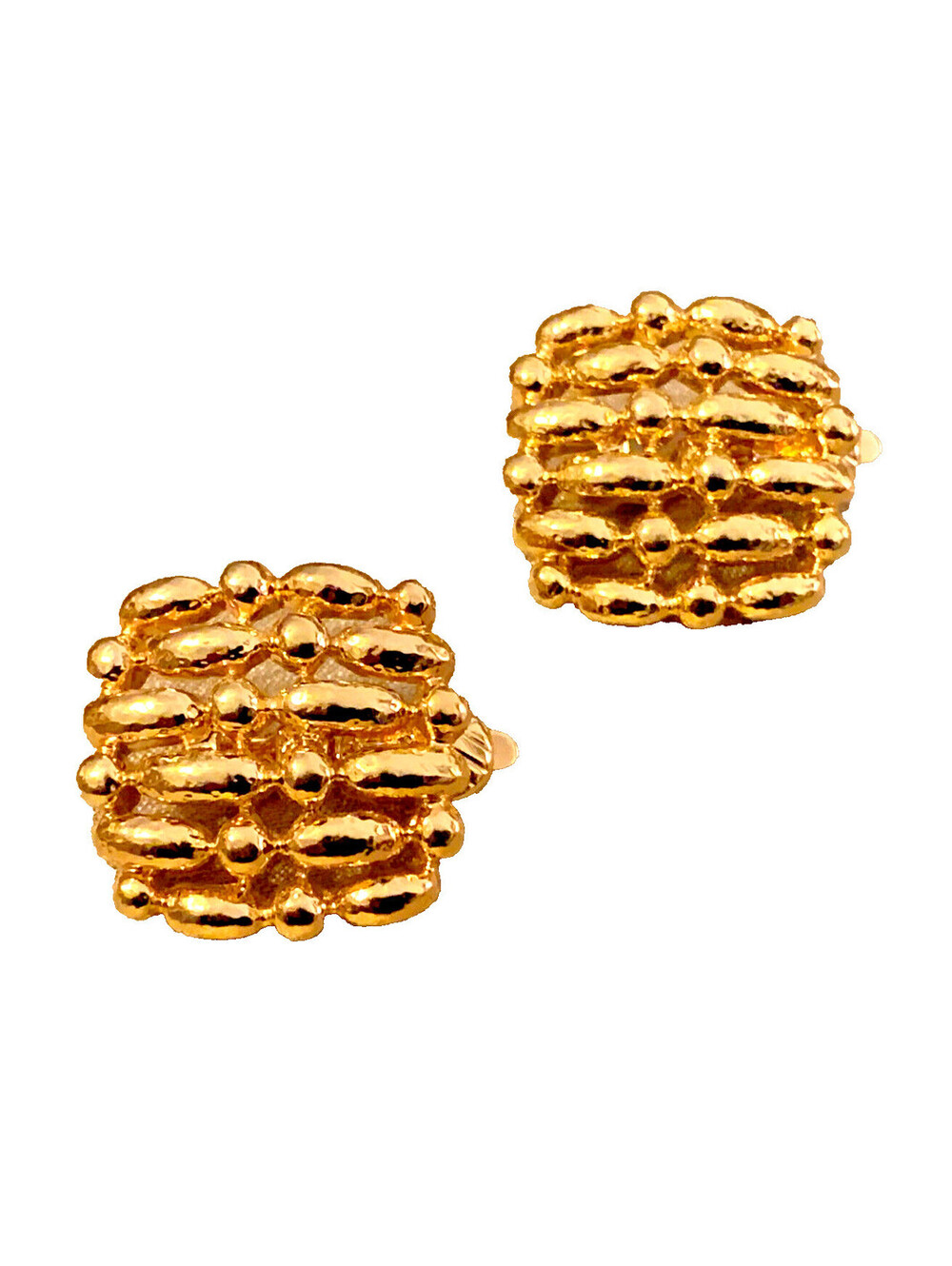 VTG 60s Trifari Earrings Gold Tone Clip-On Tarnish Resistant Trifarium Classic